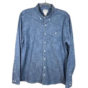 LL Bean Comfort Stretch Chambray Shirt Men's‎ Large TALL Blue Untucked Fit